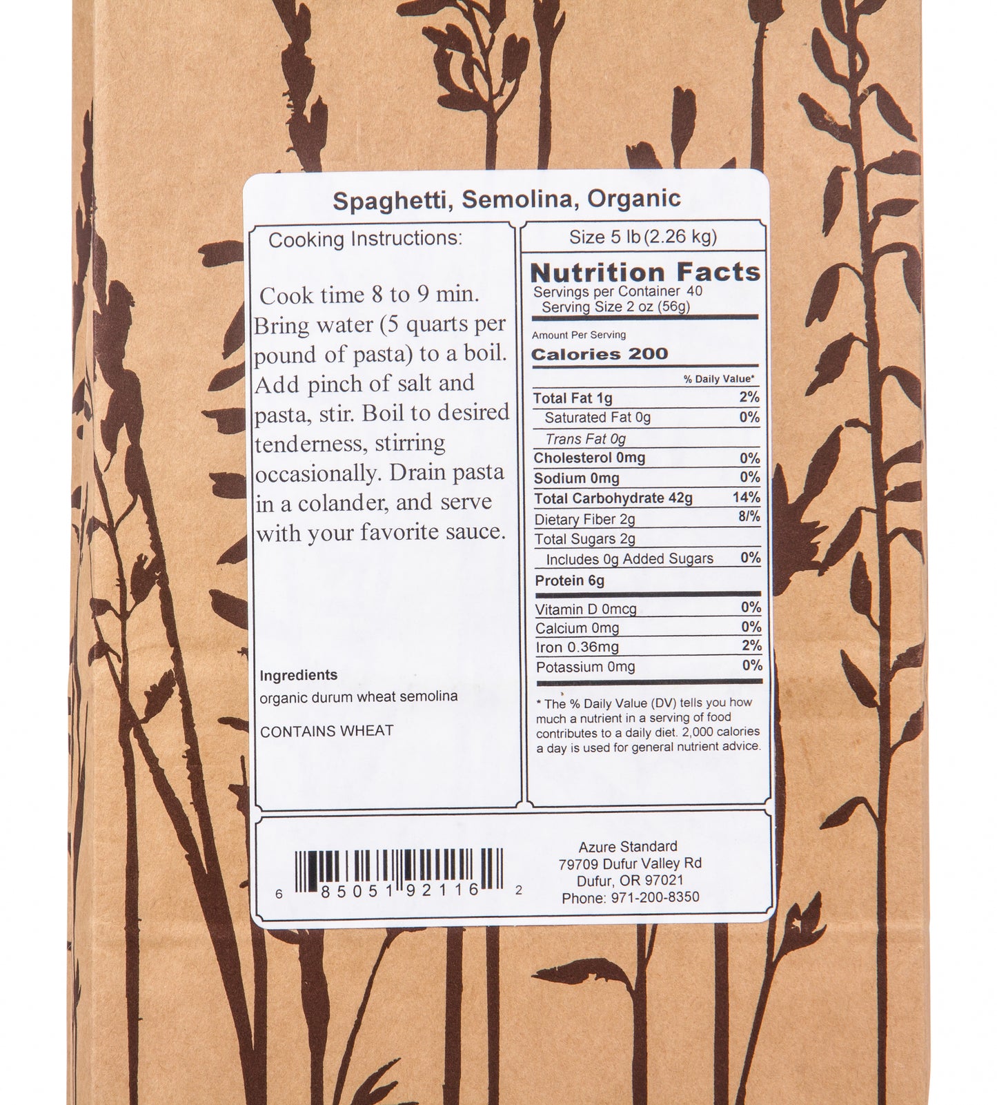 Spaghetti, Semolina Pasta, Organic