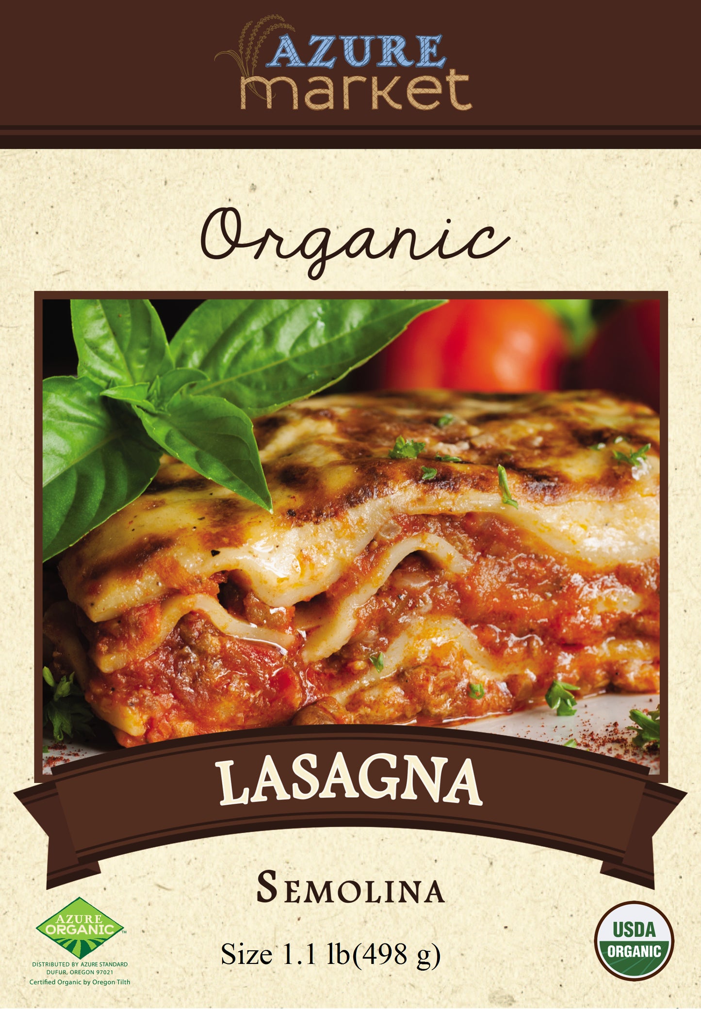 Lasagna, Semolina, Organic