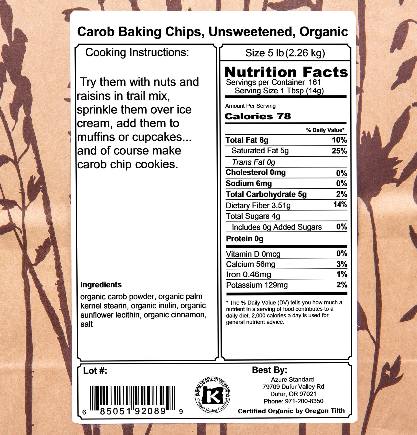 Carob Baking Chips, Unsweetened, Organic