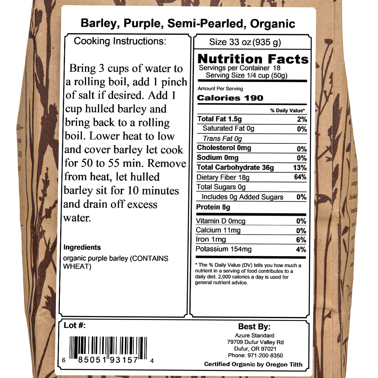 Barley, Purple, Semi-Pearled, Organic