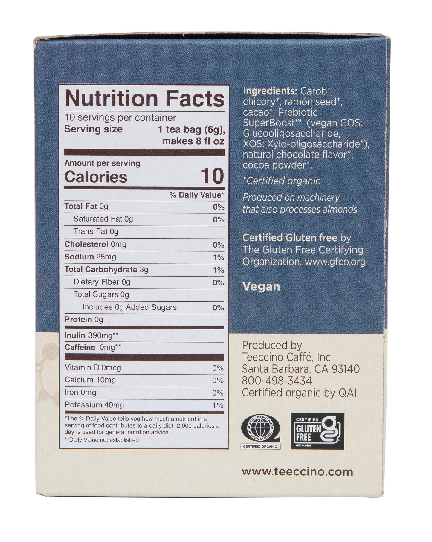 Dark Chocolate, Prebiotic Herbal Tea, Organic