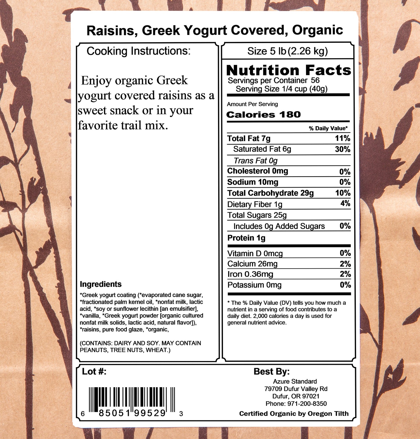 Raisins, Yogurt Covered, Organic