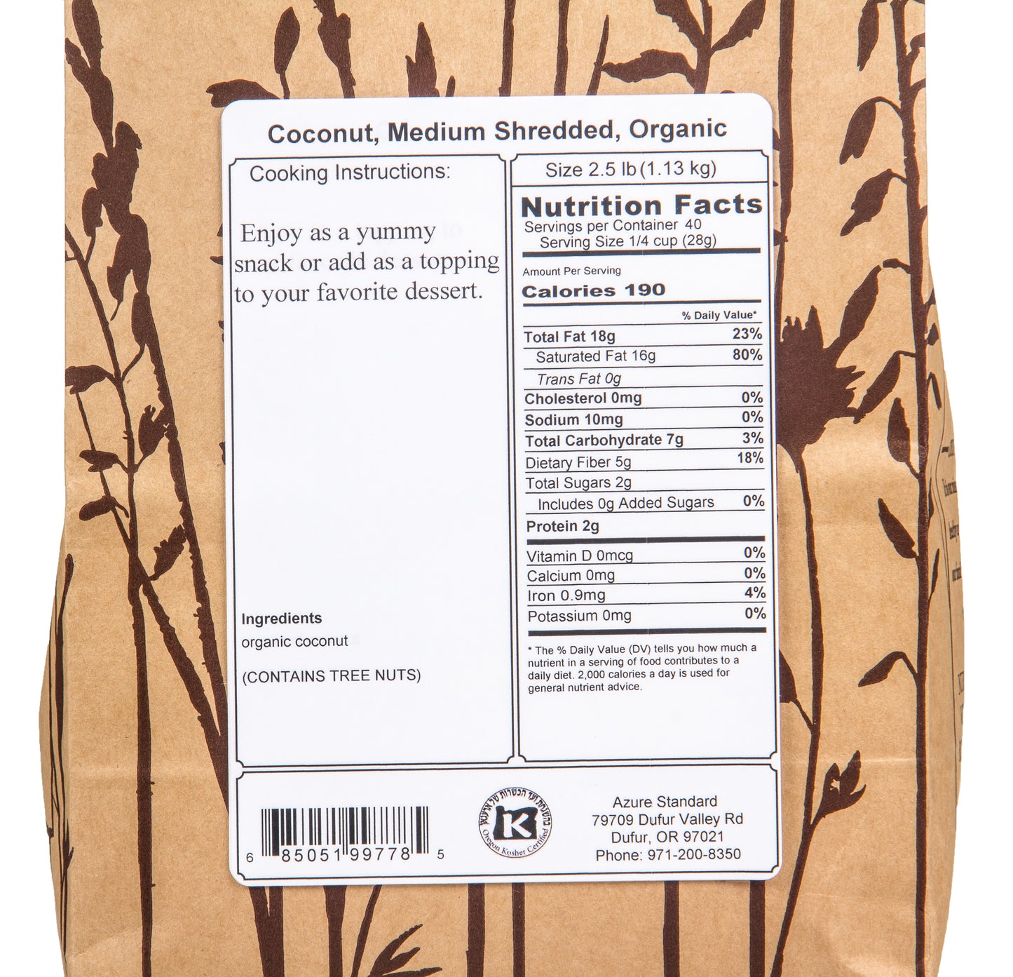 Coconut, Medium Shredded, Organic