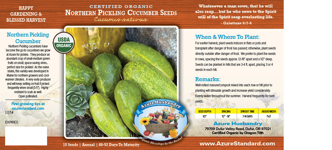 Northern Pickling Cucumber Seed, Organic