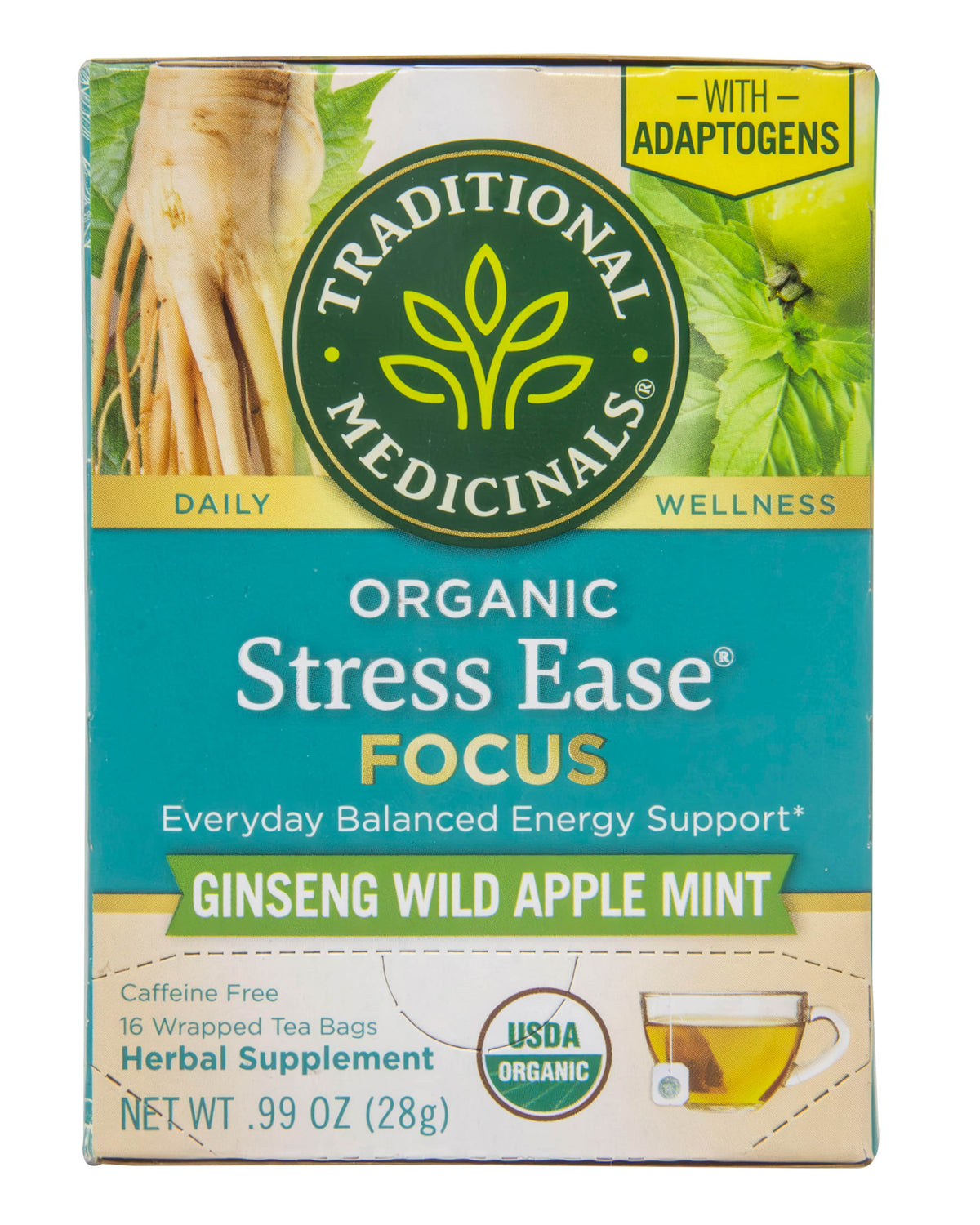 Stress Ease Focus, Ginseng Wild Apple Mint Tea, Organic