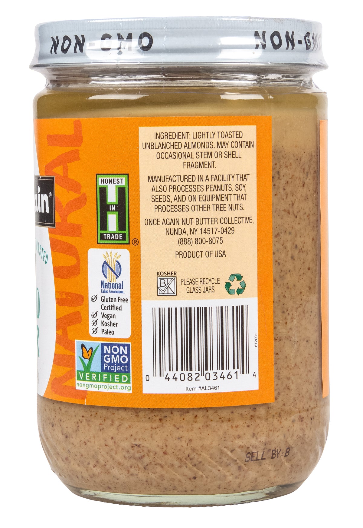@Almond Butter, Creamy, Lightly Toasted, Salt Free