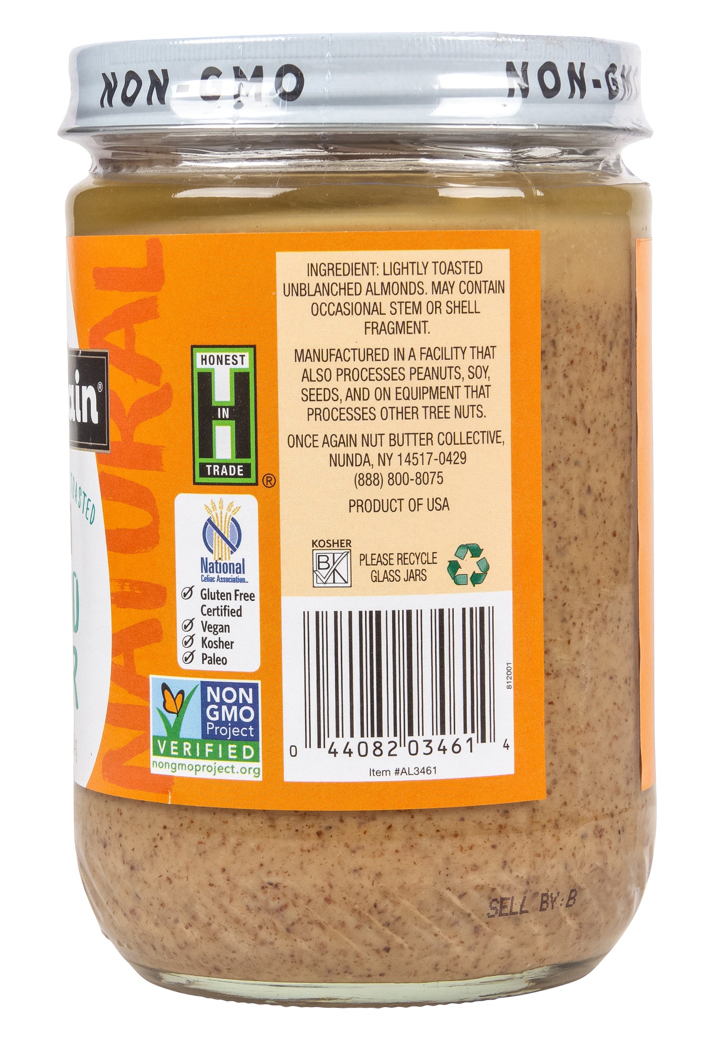 Almond Butter, Creamy, Lightly Toasted, Salt Free