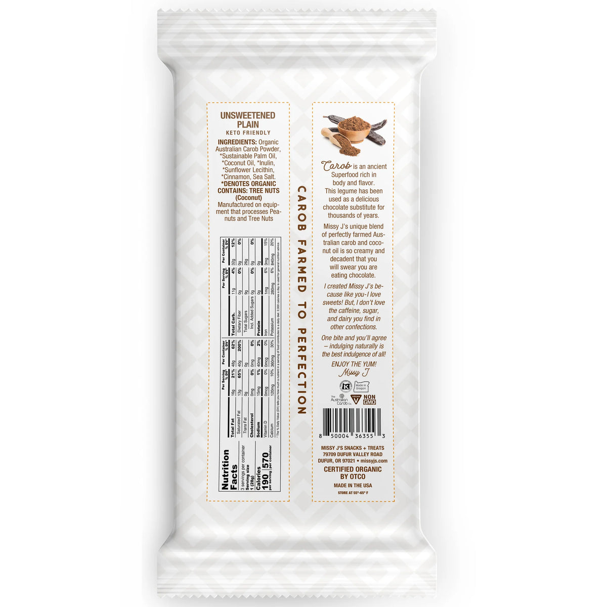 Dark Delight Carob Candy Bar, Unsweetened, Organic
