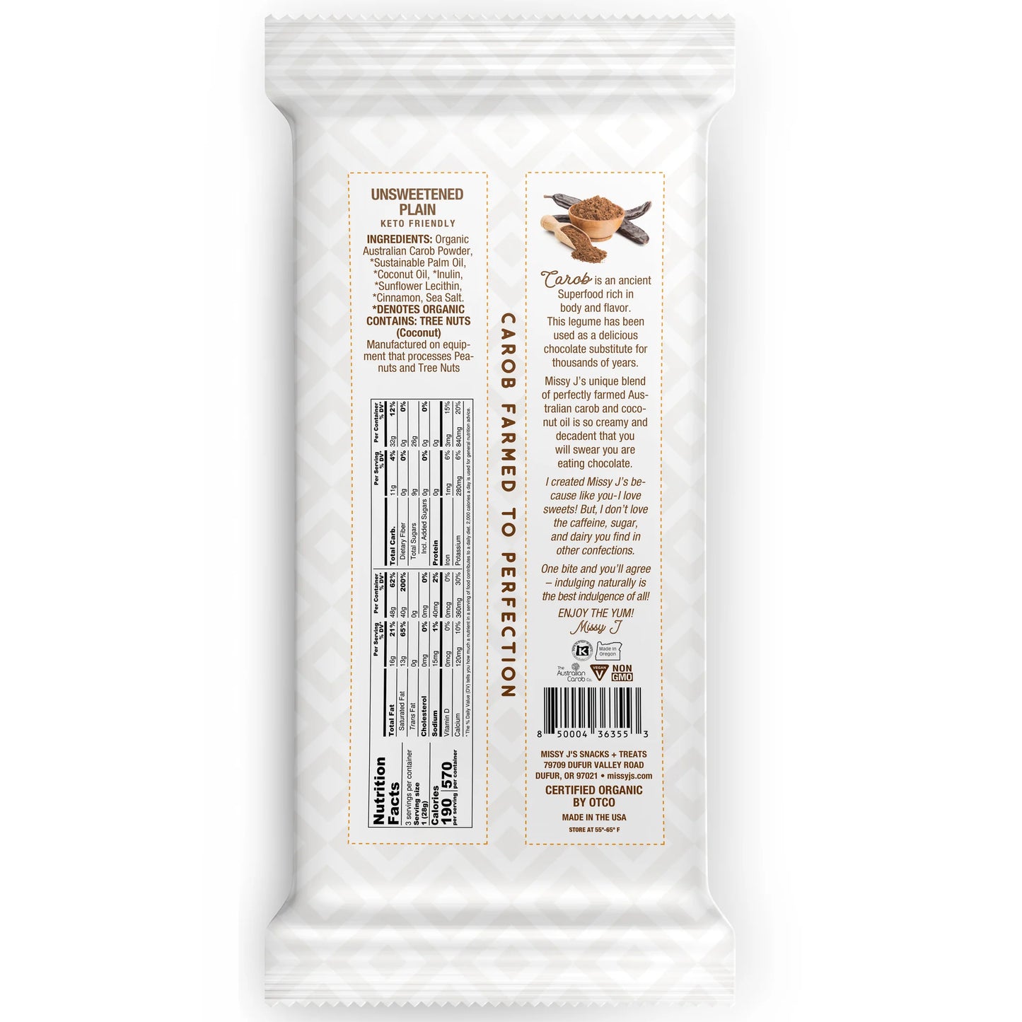 Dark Delight Carob Candy Bar, Unsweetened, Organic