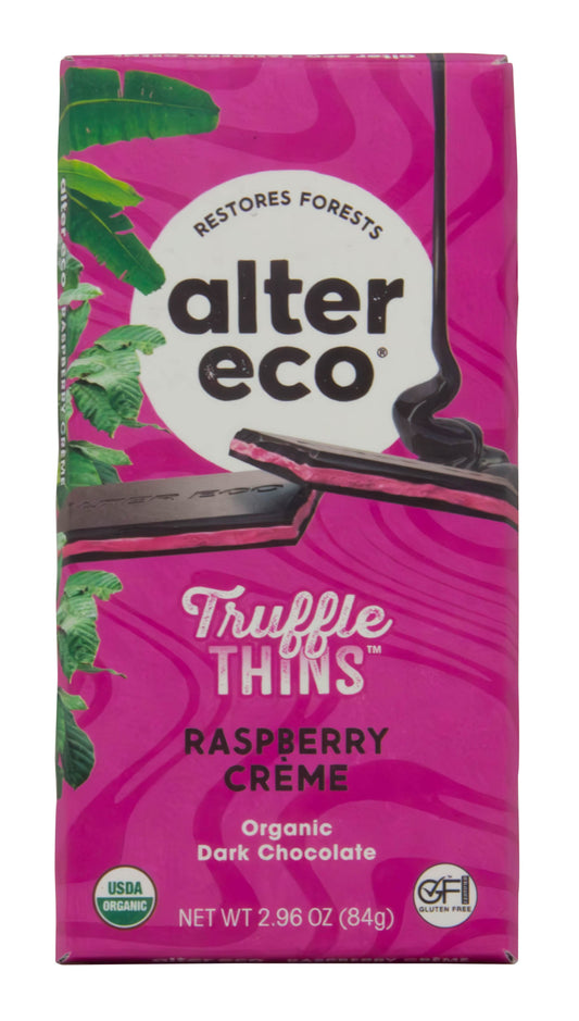 Truffle Thins, Dark Chocolate Bar, Raspberry Crème, Organic
