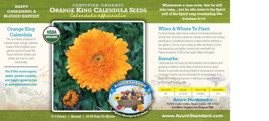 Orange King Calendula Seed, Organic