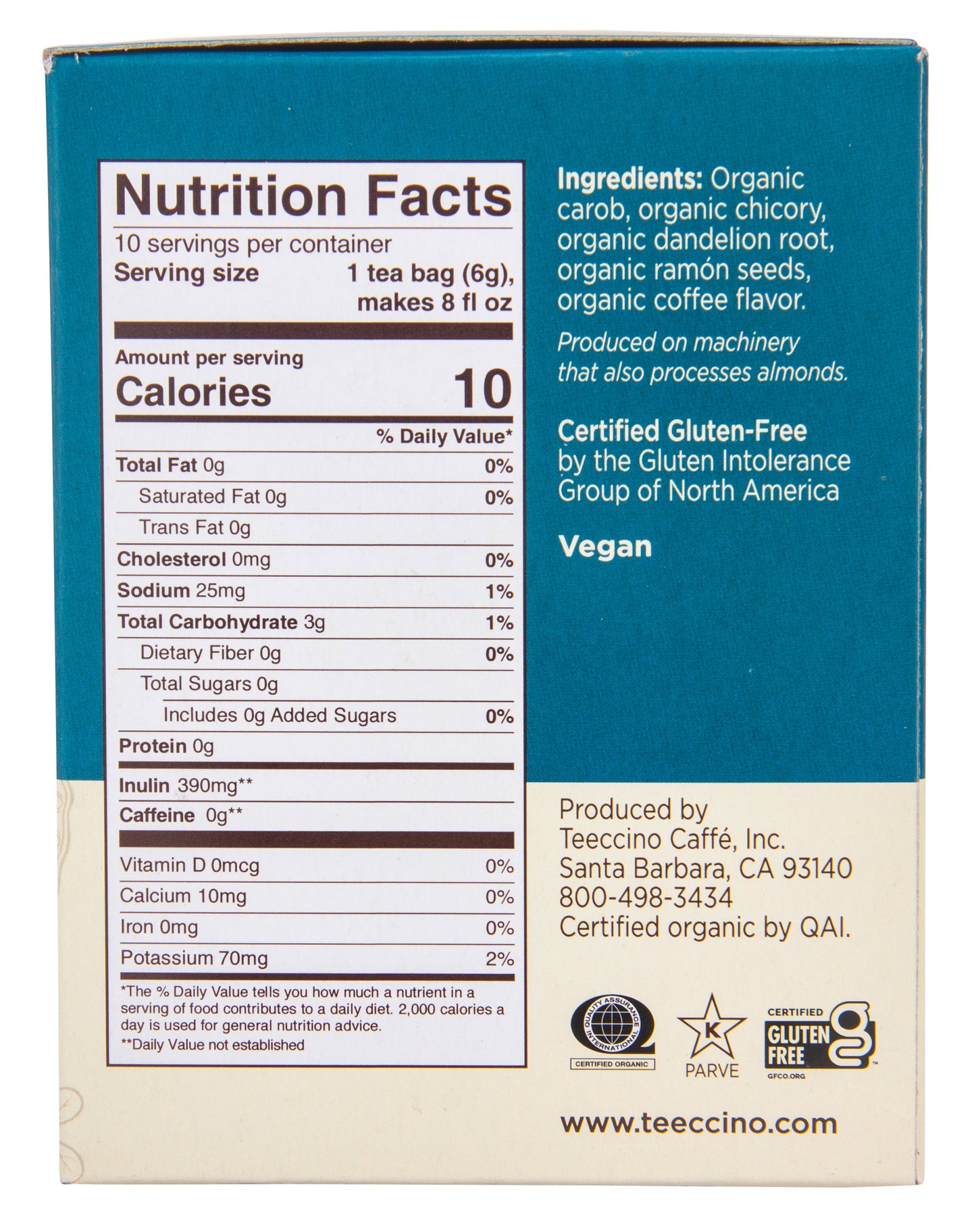 Dandelion Dark Roast, Roasted, Herbal Tea Bags, Organic