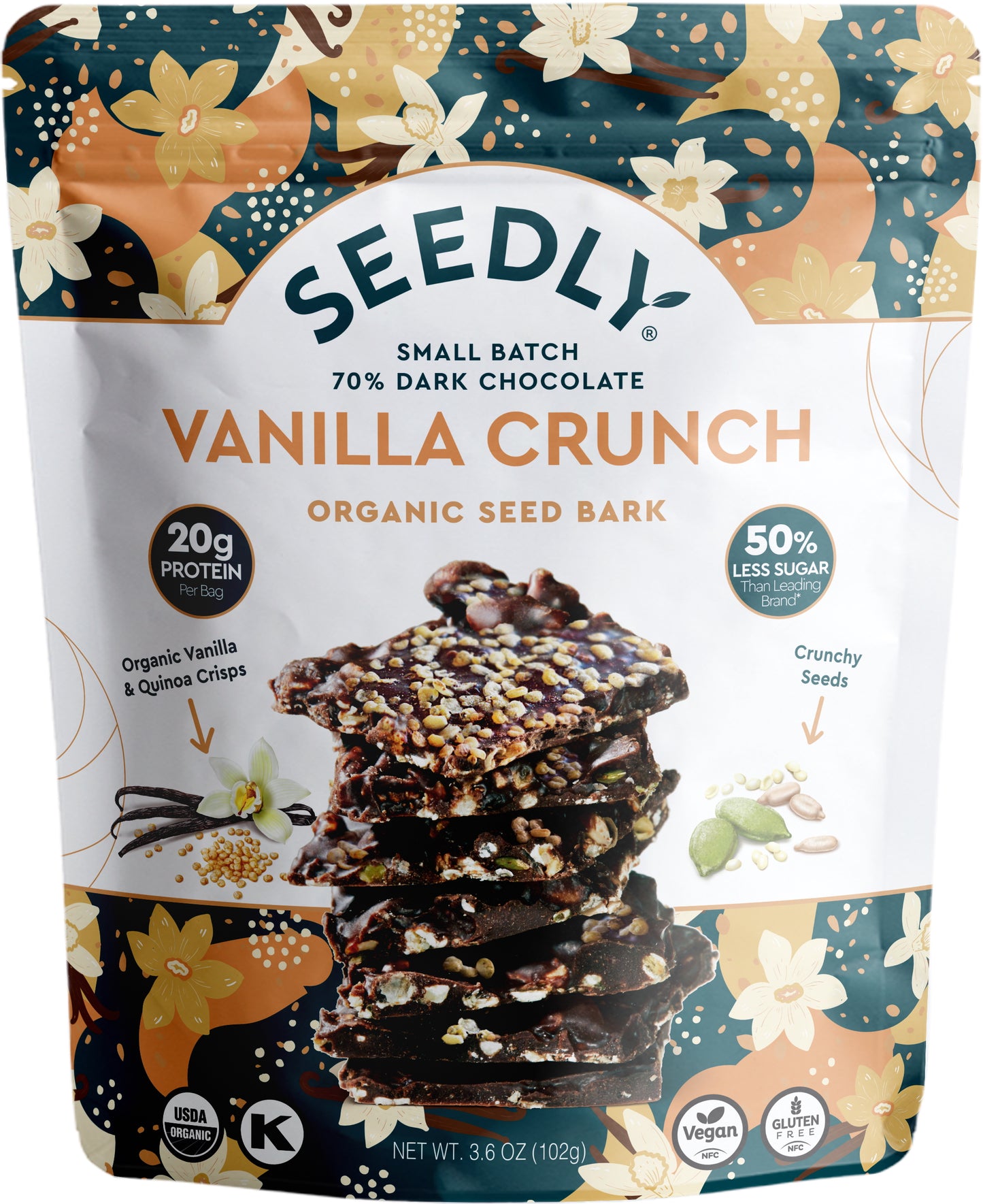 Dark Chocolate Seed Bark, Vanilla Quinoa Crunch, Organic