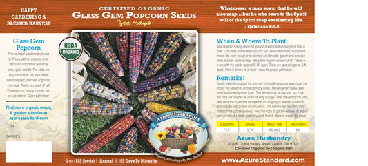 Glass Gem Popcorn Seed, Organic