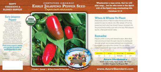 Early Jalapeno Pepper Seed, Organic