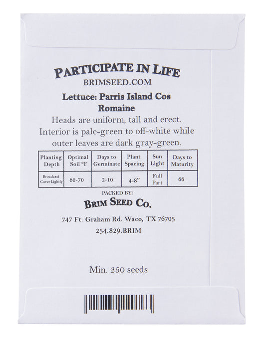 Lettuce, Parris Island Cos, Romaine Heirloom Seed