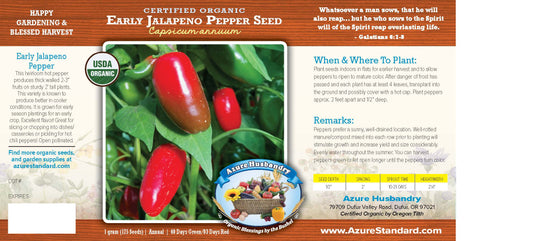 Early Jalapeno Pepper Seed, Organic