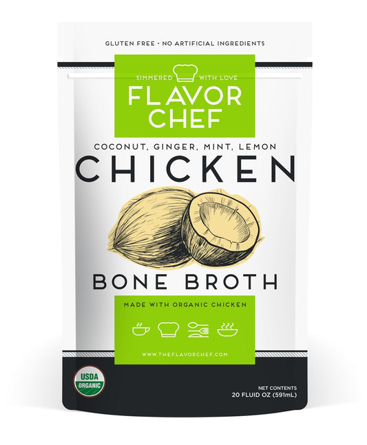 Bone Broth Soup, Chicken, Coconut, Ginger, Mint, Lemon, Organic, Frozen