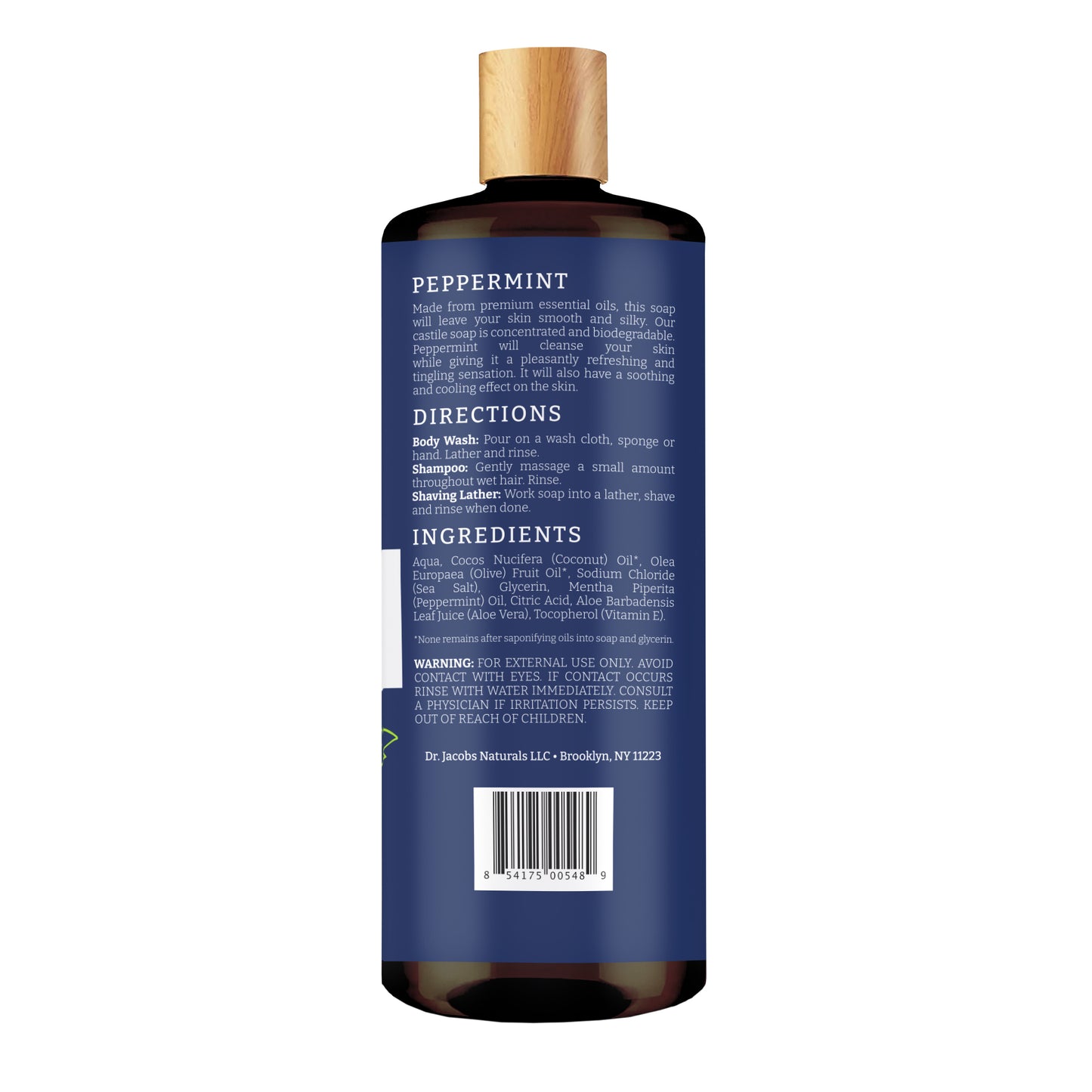 Castile body Wash, Plant-Based, Peppermint