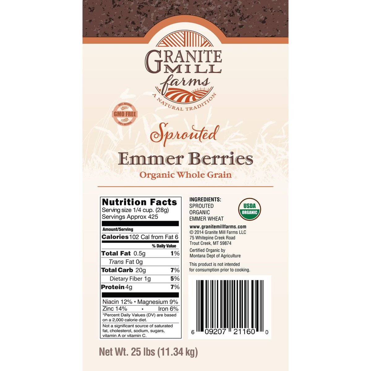 Sprouted Emmer Berries, Organic