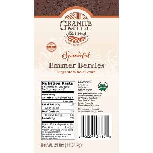 Sprouted Emmer Berries, Organic