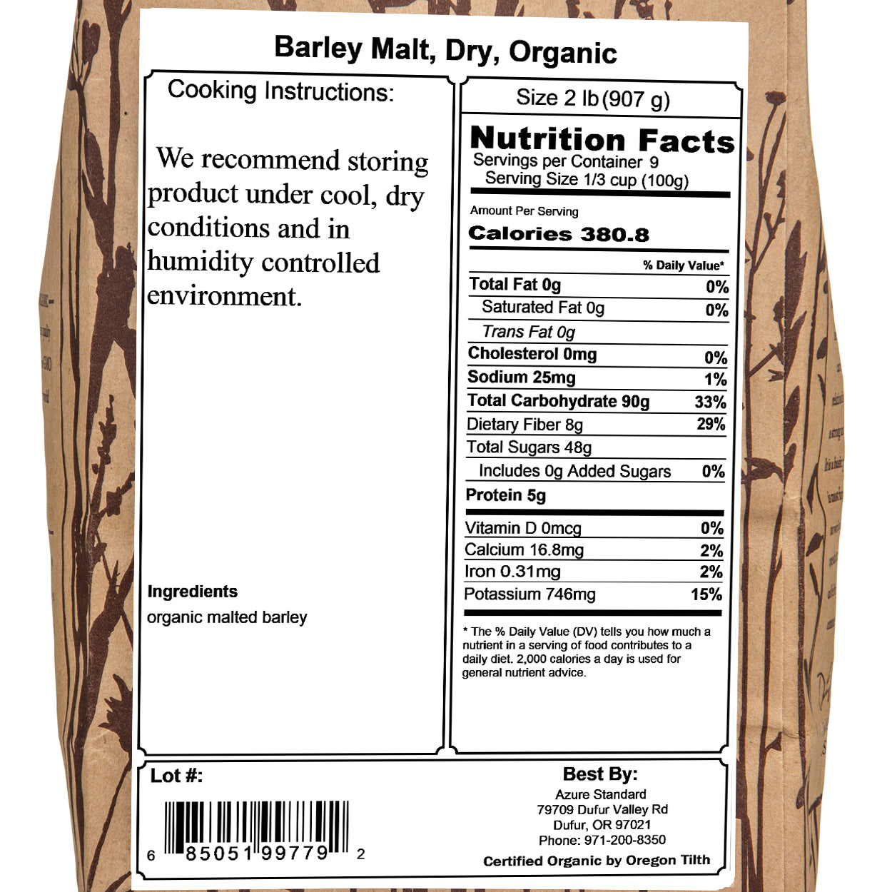 Barley Malt, Dry, Organic