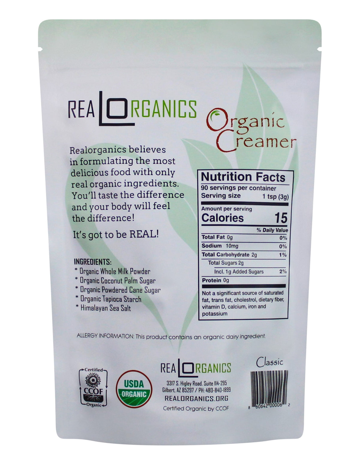 Powdered Coffee Creamer, Classic Sweet Cream, Organic