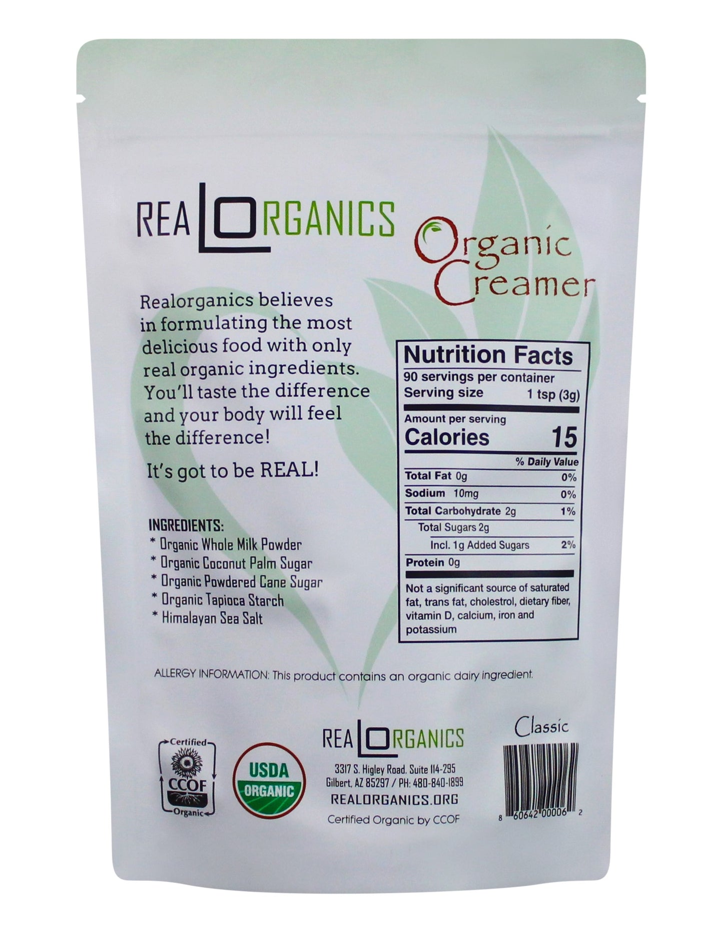 Powdered Coffee Creamer, Classic Sweet Cream, Organic