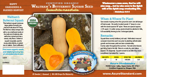 Waltham's Butternut Squash Seed, Organic