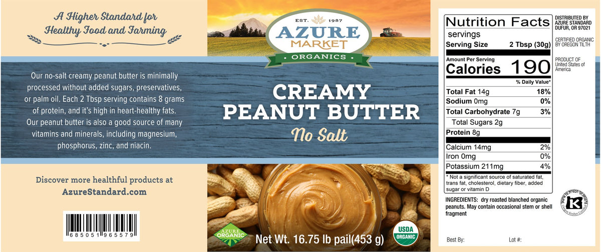 Peanut Butter, Creamy, No Salt, Organic