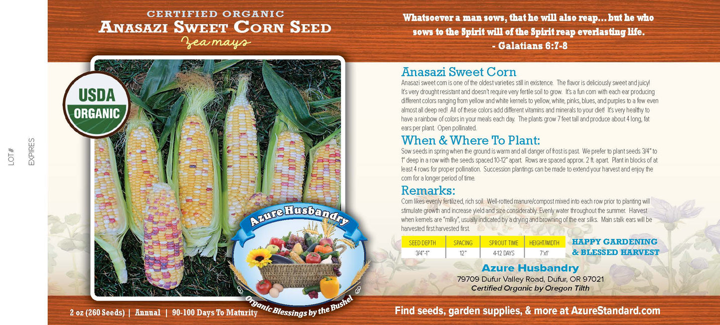 Anasazi Sweet Corn Seed, Organic