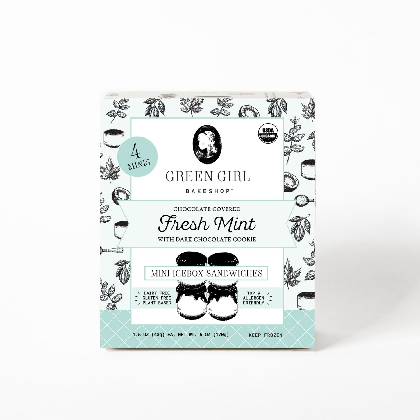 Mini Icebox Sandwiches, Plant-Based, Fresh Mint Chocolate, Frozen, Organic