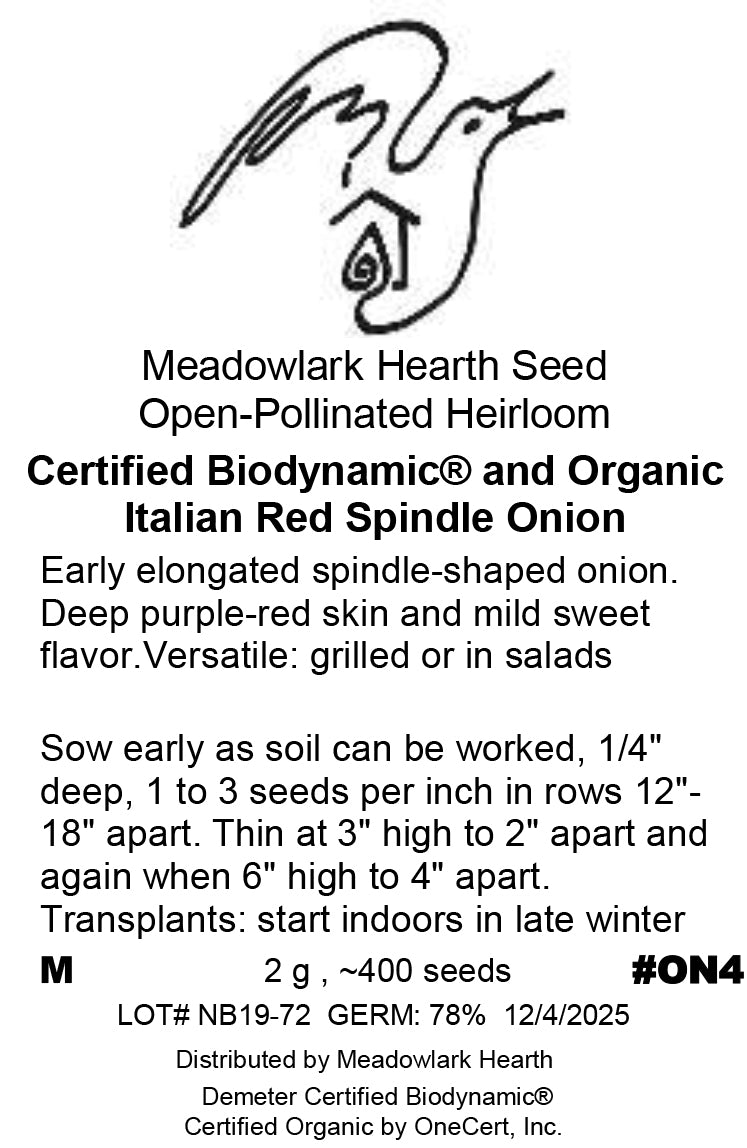 Torpedo Onion Seed, Red Spindle, Organic
