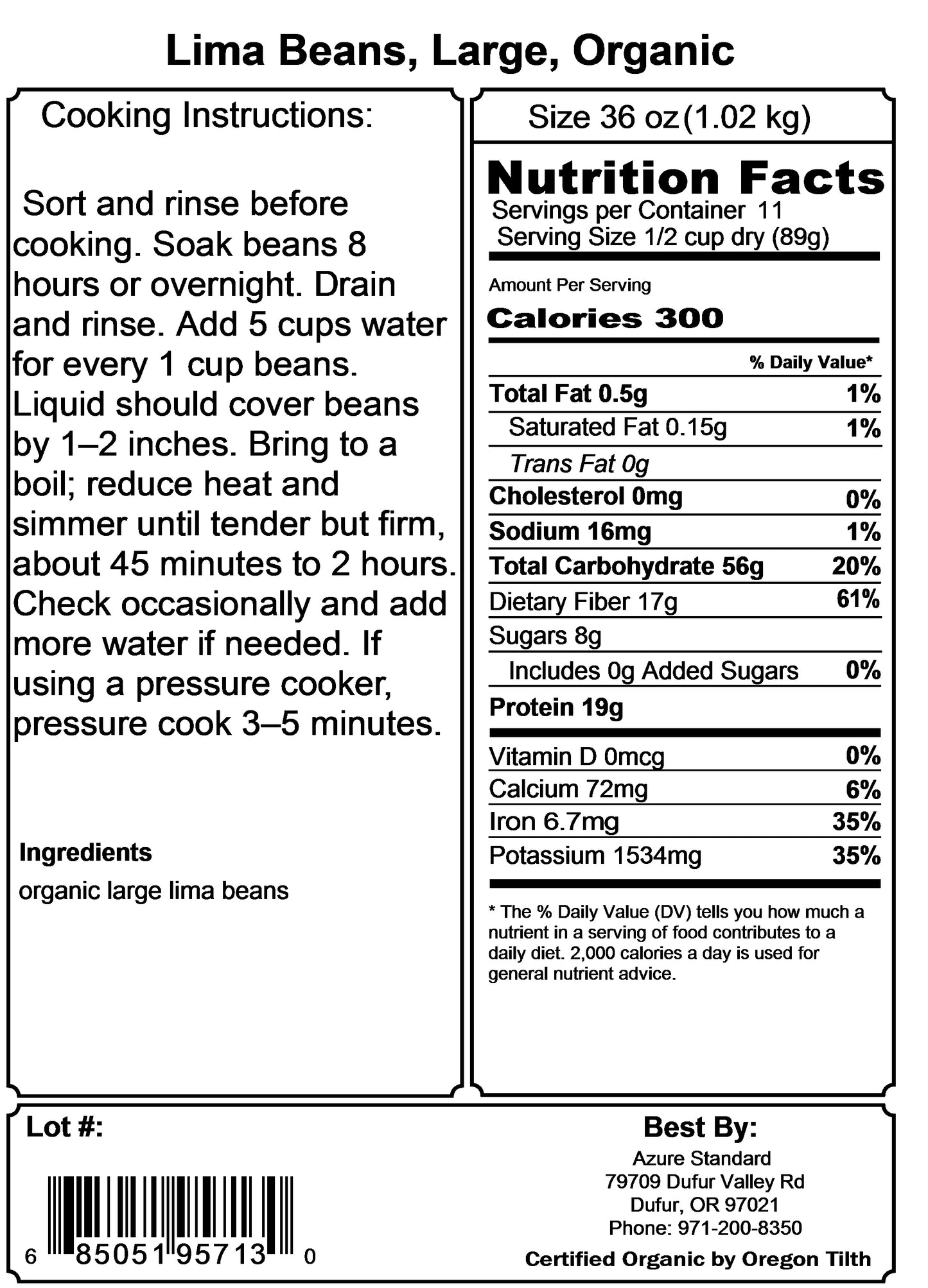 Lima Beans, Large, Organic