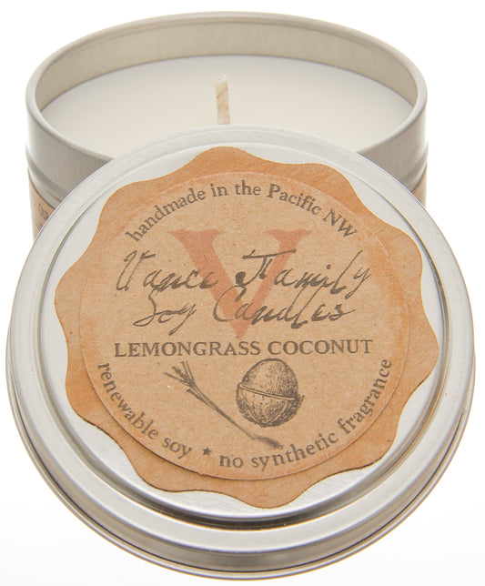 Soy Candle, Lemongrass Coconut, in Tin, Non-GMO