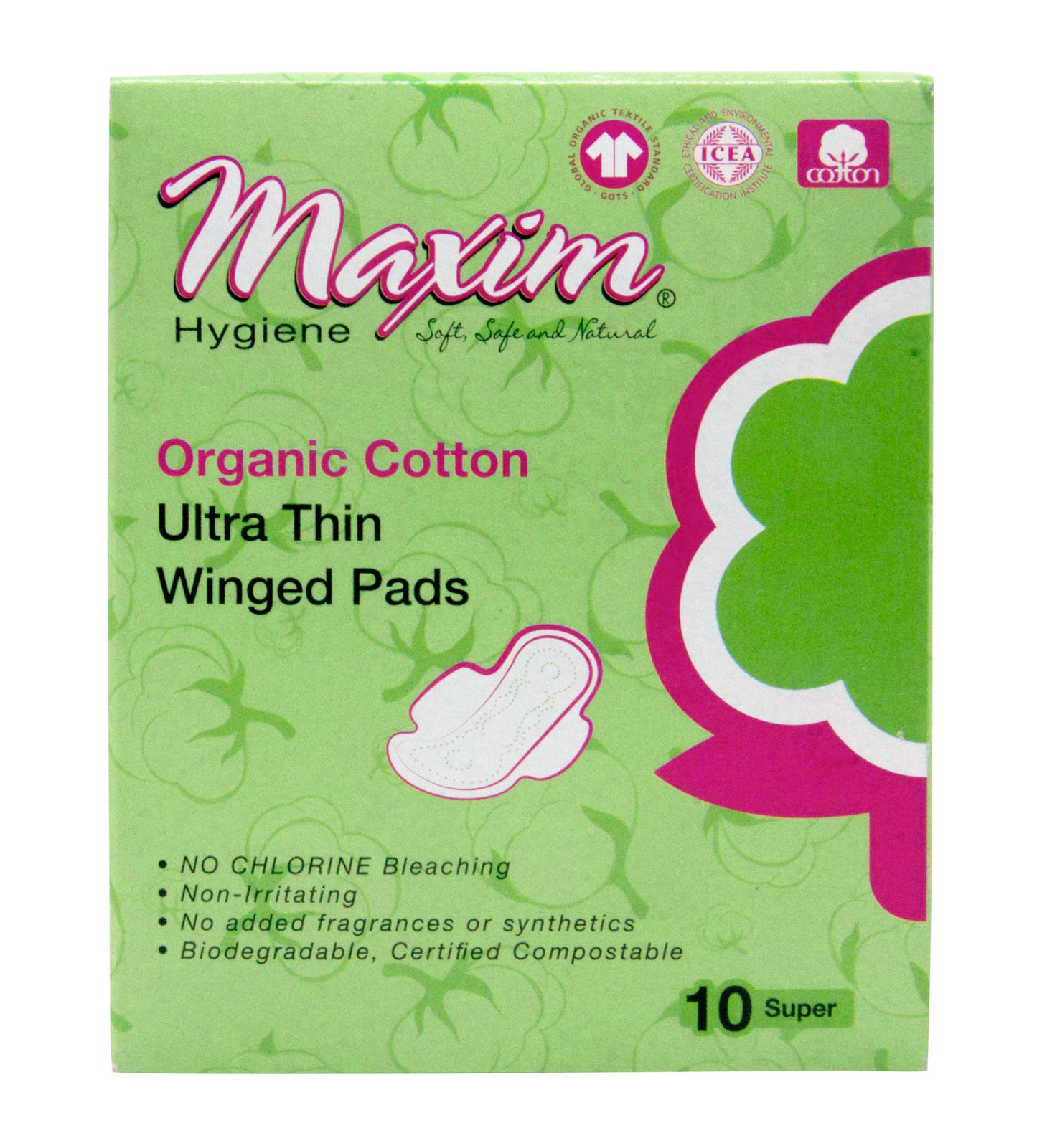 Cotton Ultra-Thin Winged Pads, Super, Organic
