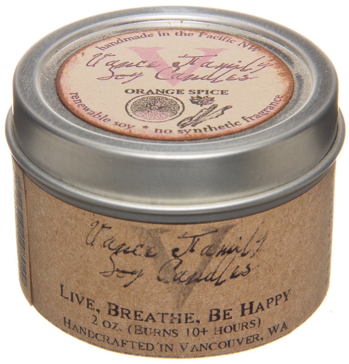 Soy Candle in Mini Tin, Orange Spice, Non-GMO