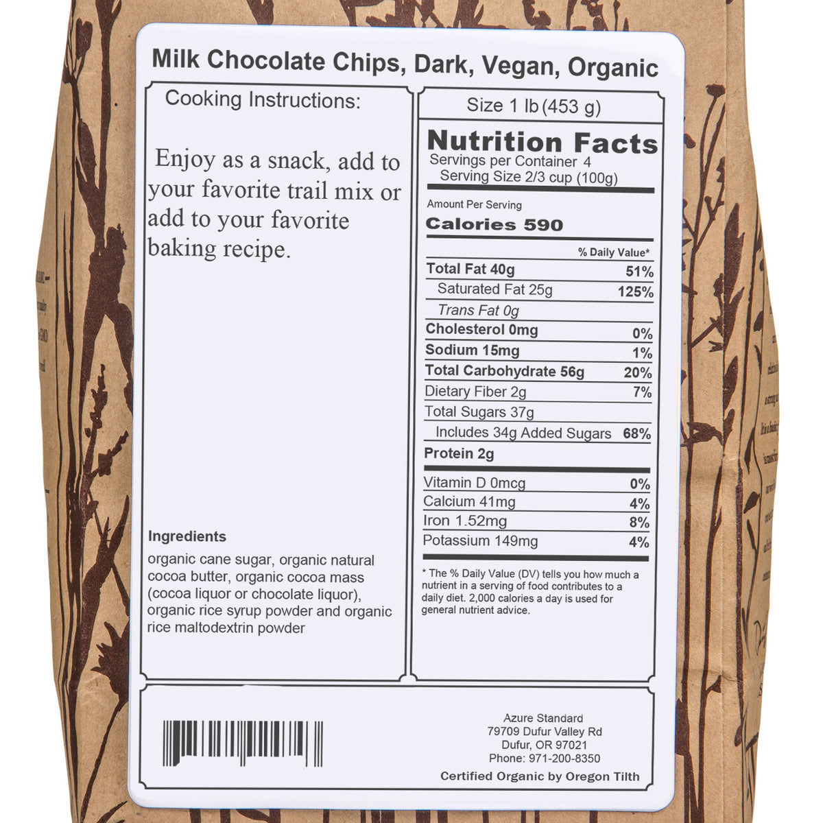 Milk Chocolate Chips, Dark, Vegan, Organic