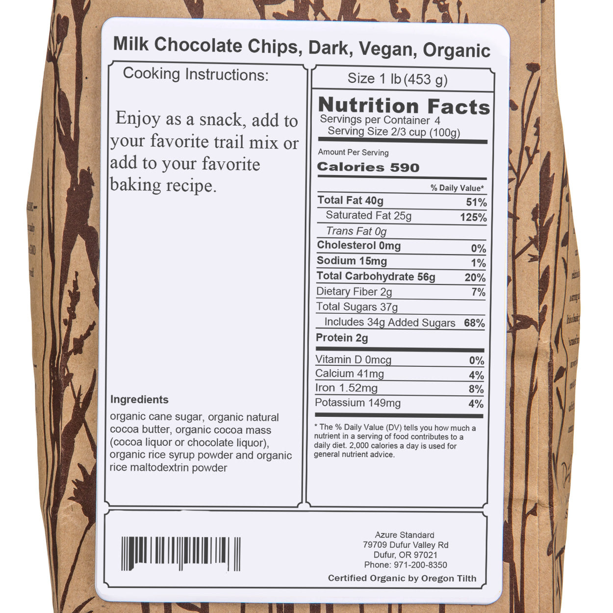 Milk Chocolate Chips, Dark, Vegan, Organic