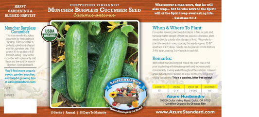 Muncher Burpless Cucumber Seed, Organic