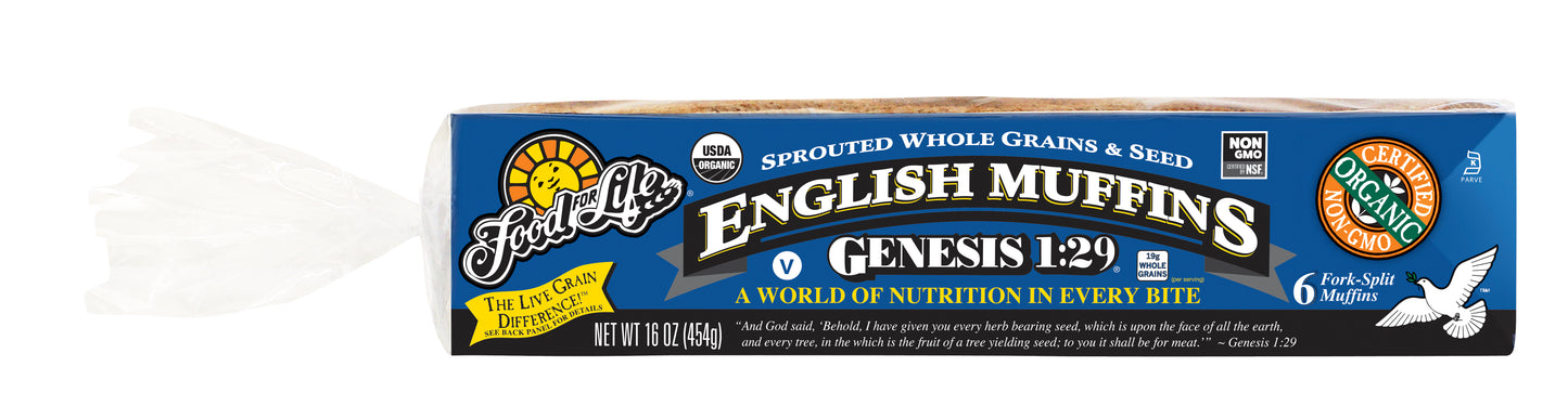 Genesis 1:29 Sprouted Grain & Seed English Muffins, Frozen