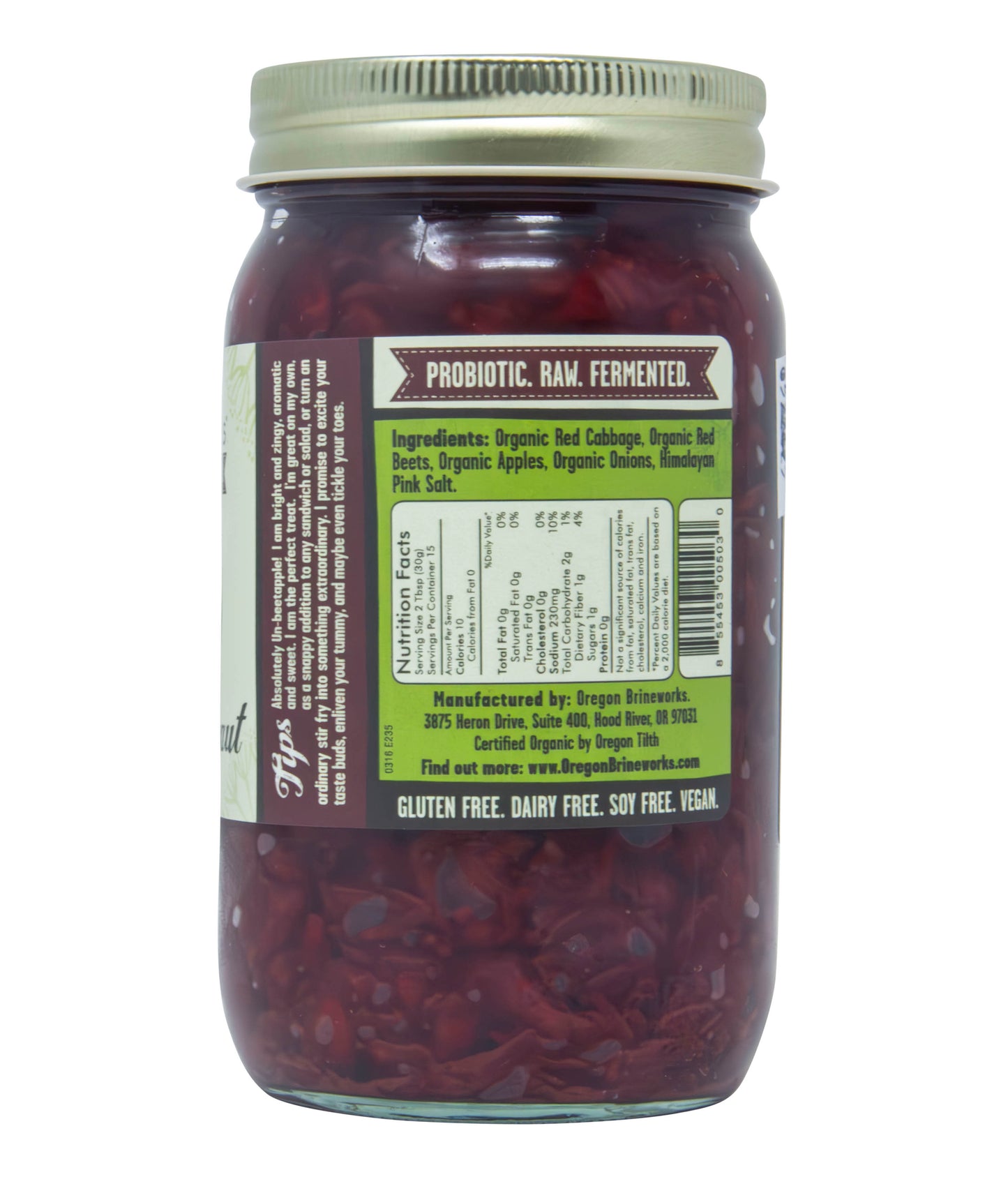 Sauerkraut, Beet Apple Kraut, Raw, Fermented, Organic