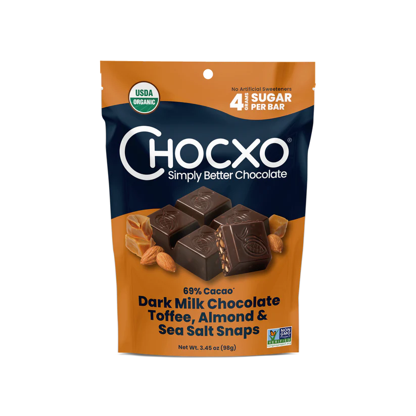 Dark Milk Chocolate Snaps, Toffee-Almond & Sea Salt, Organic