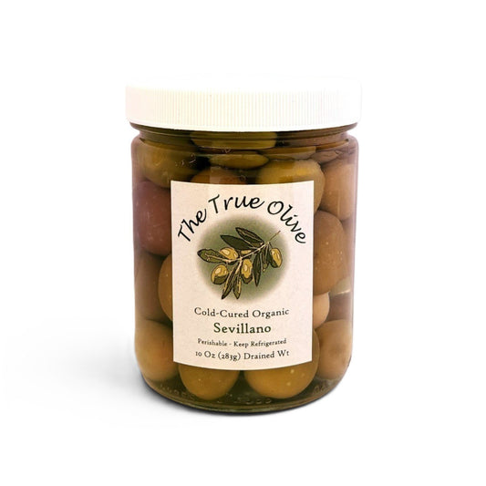 Olives, Cold-Cured, Sevillano, Green-Gold, Organic
