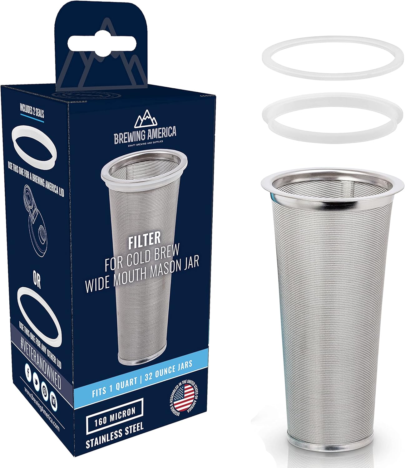 Cold Brew Coffee Filter, Stainless Steel, 1 Quart, Wide mouth