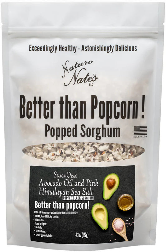 Popped Black Sorghum, Avocado Oil and Pink Himalayan Sea Salt