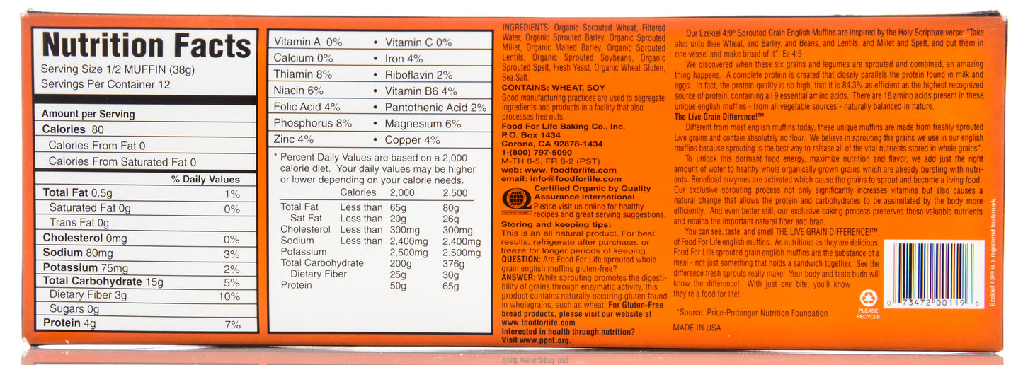 Ezekiel 4:9 Sprouted Grain English Muffins, Frozen, Organic