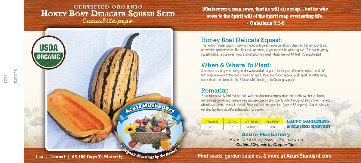Honey Boat Delicata Squash Seed, Organic