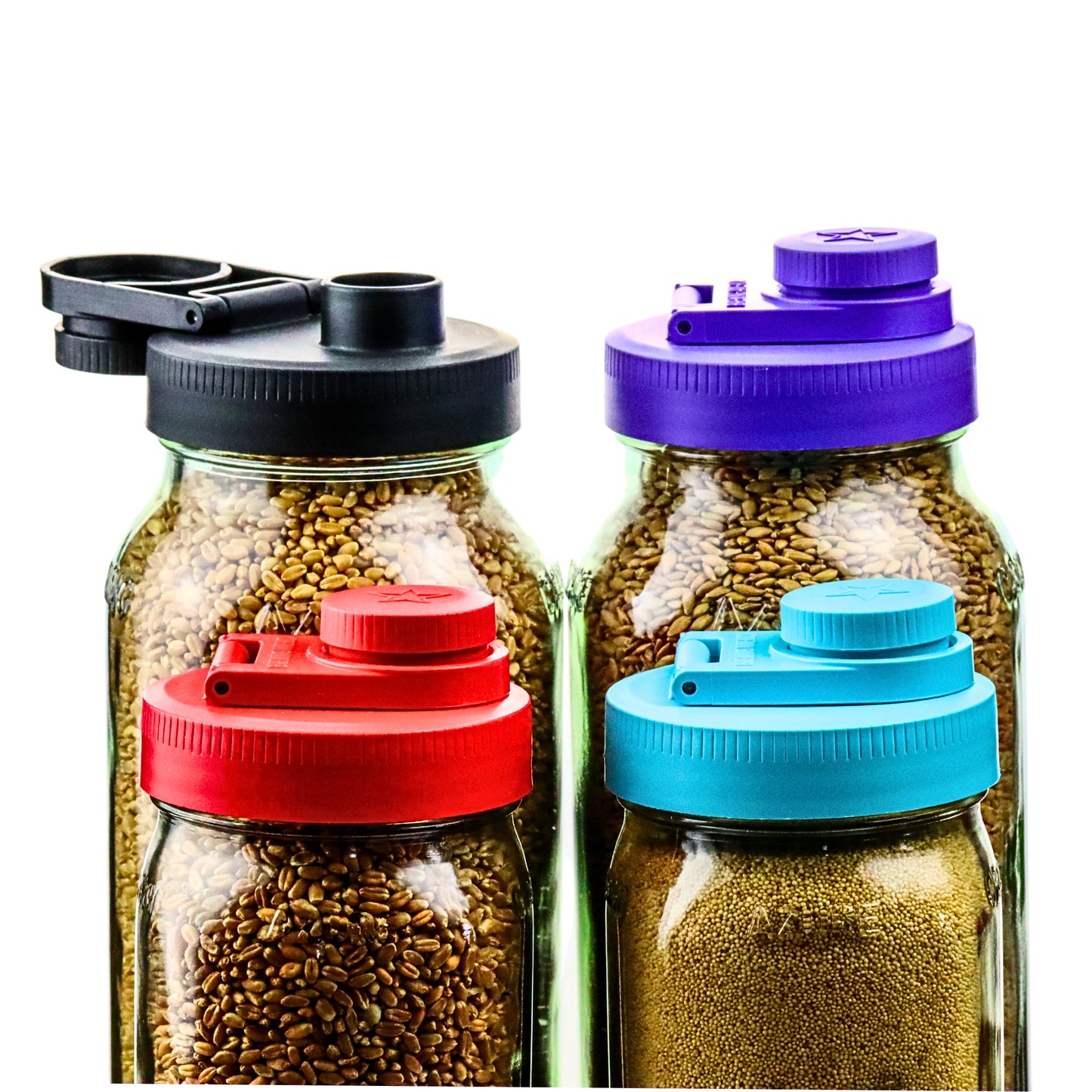 Jar Drinking Lid, No Drip Pour Spout, WIDE, Black, Red, Purple, Teal