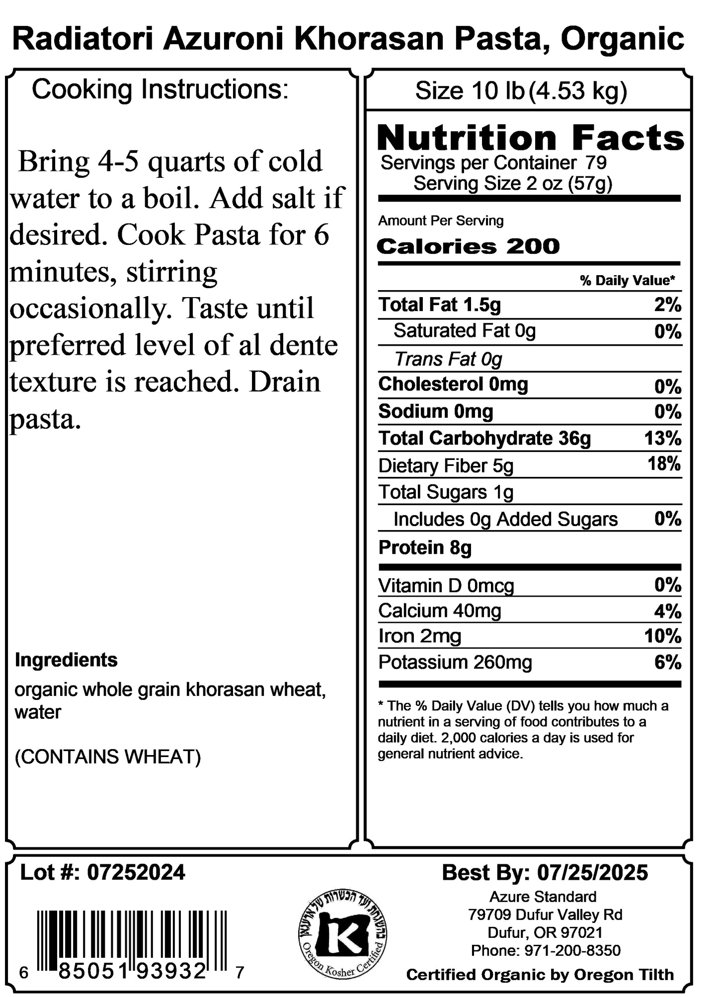Radiatori Azuroni Khorasan Pasta, Organic